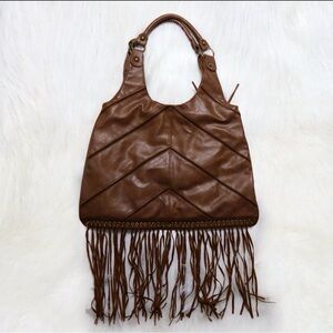 Mossimo Brown Leather Fringe Shoulder Bag